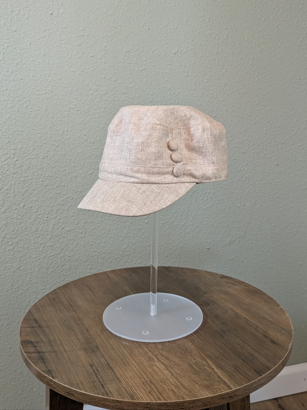 D&Y Light Beige Linen Cadet Cap with Button Detail